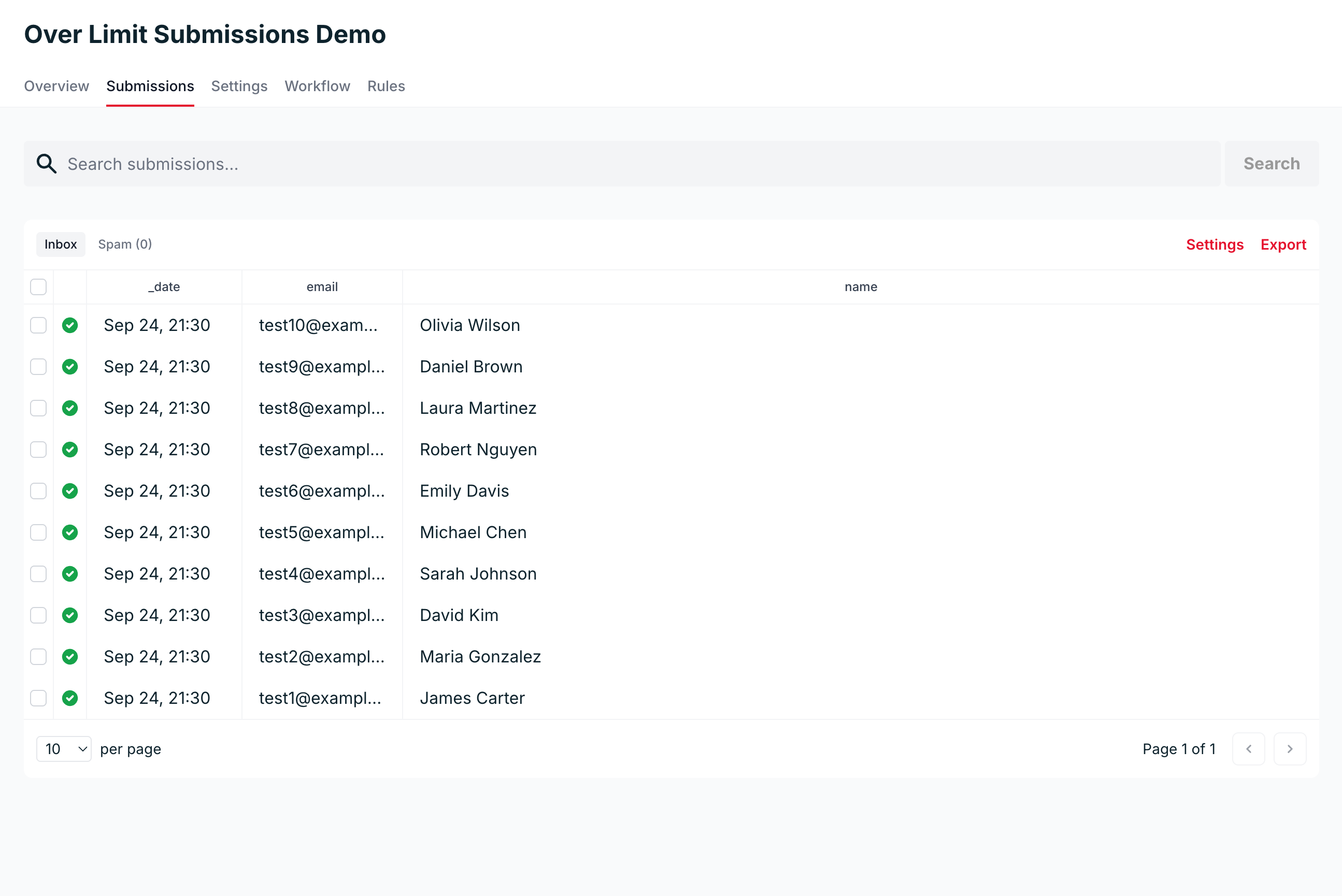 The reprocessed submissions at the top of the Inbox