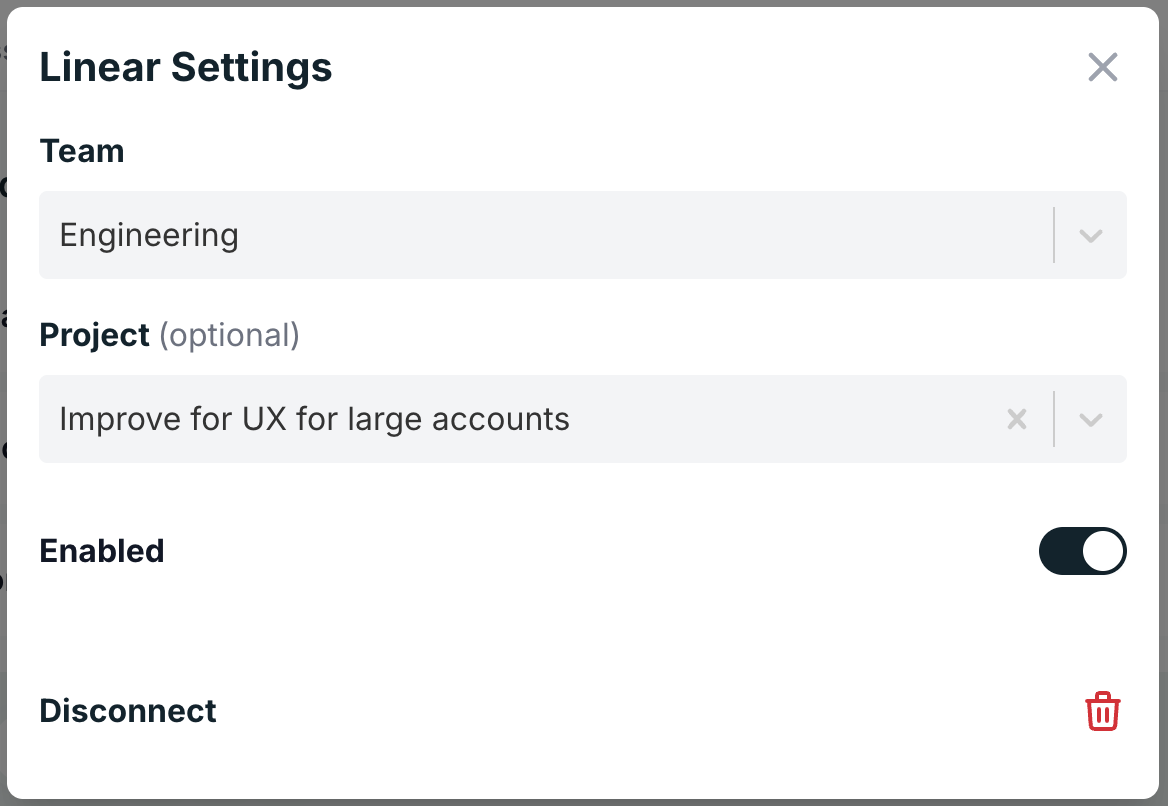 Linear Settings Popup